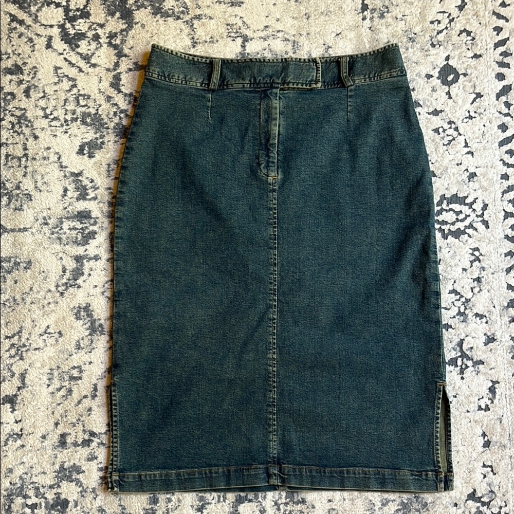Y2K Vintage Denim Mid Rise Maxi Skirt, with belt detailing, Circa 2006
